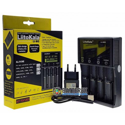 LiitoKala Lii-M4S + USB Liitokala 5V 2A - интеллектуальное USB зарядное устройство для NiMH/Li-ion аккумуляторов с разрядом, тестом, функцией Повербанк + сетевой USB адаптер