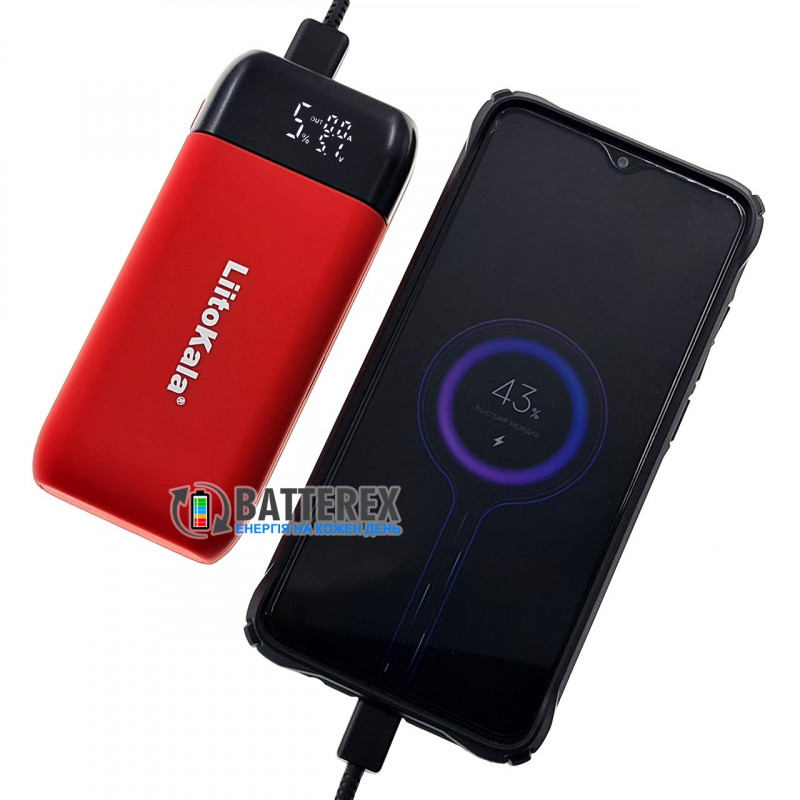 Liitokala Lii-MP2 - зарядка-повербанк на 2 акумулятори 18650 або 21700 із швидким зарядом - червоний