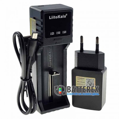 LiitoKala Lii-S1  + блок питания Liitokala 5V 2A - универсальное зарядное с дисплеем на 1 аккумулятор AA, AAA, 18650, CR123A, Li-ion, LiFePO4
