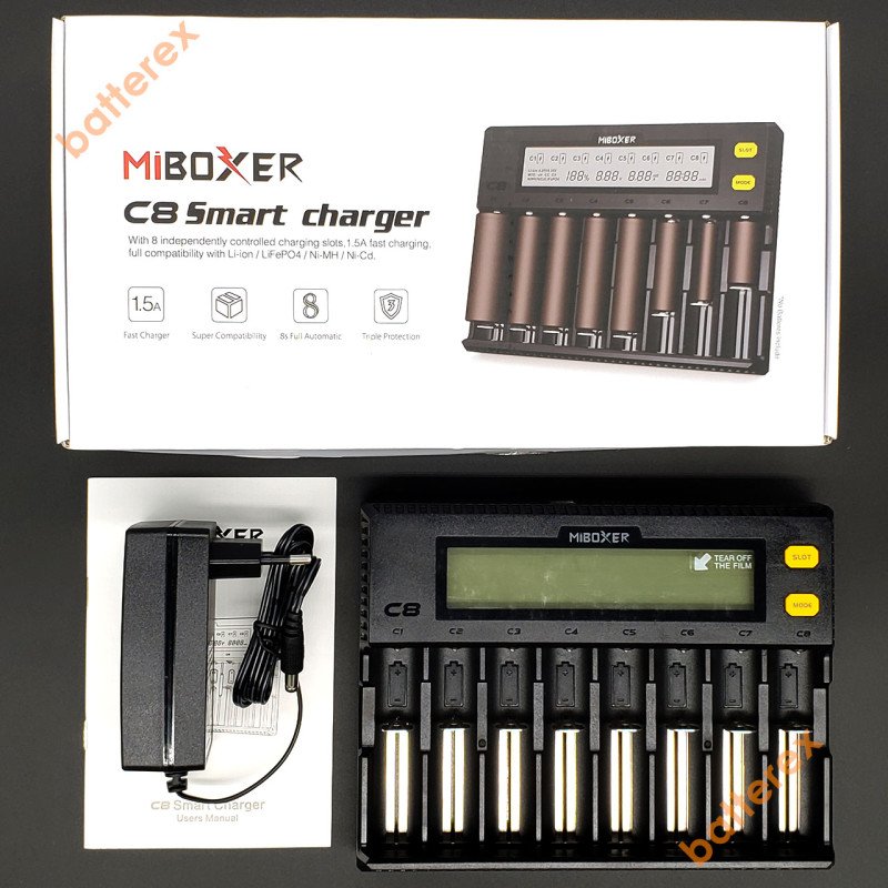 Універсальний 8-канальний зарядний пристрій MIBOXER C8 на 8 акумуляторів Ni-MH Ni-Cd Li-ion LiFePO4