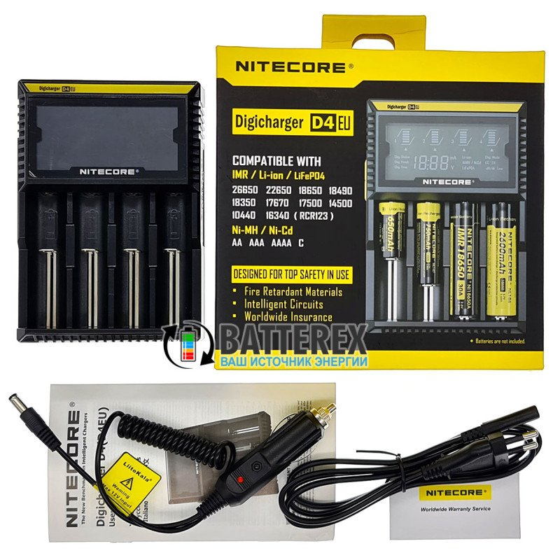 Зарядний пристрій  Nitecore Digicharger D4 з автоадаптером Liitokala