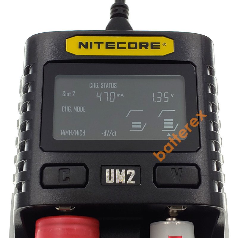 Nitecore UM2 - універсальна швидка зарядка на 2 канали для NiMH/Ni-Cd/Li-ion/IMR/LFP/LiFePO4 акумуляторів LCD, USB QC 2.0, 3A