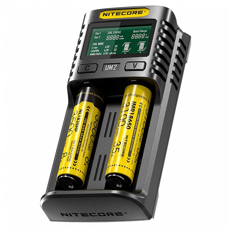 Nitecore UM2 - універсальна швидка зарядка на 2 канали для NiMH/Ni-Cd/Li-ion/IMR/LFP/LiFePO4 акумуляторів LCD, USB QC 2.0, 3A