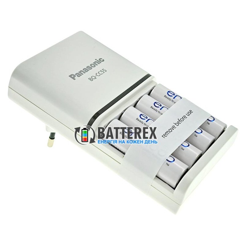 Фирменный комплект зарядного устройства и аккумуляторов Panasonic Eneloop BQ-CC55 SmartPlus Charger Kit 4xAA Eneloop 2000mah (K-KJ55MCD40E), упаковка EcoBox