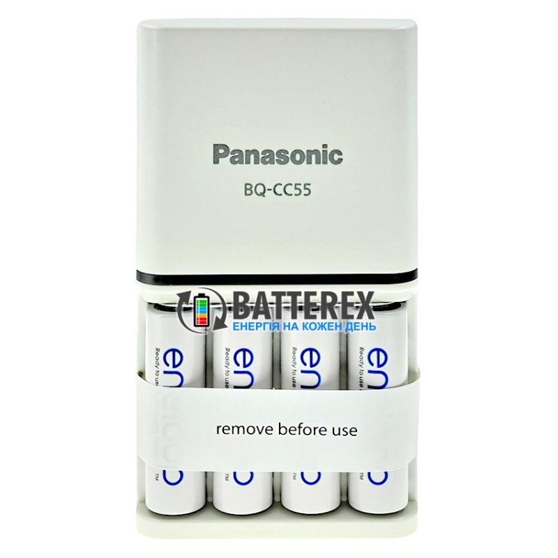 Фирменный комплект зарядного устройства и аккумуляторов Panasonic Eneloop BQ-CC55 SmartPlus Charger Kit 4xAA Eneloop 2000mah (K-KJ55MCD40E), упаковка EcoBox