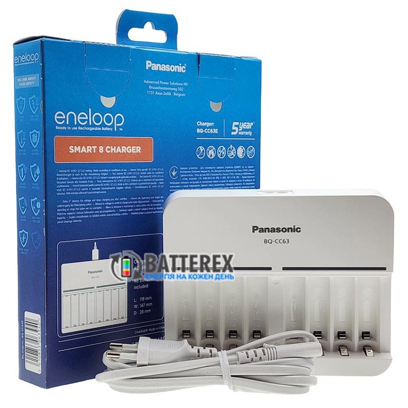 Зарядное устройство Panasonic Eneloop BQ-CC63 Smart 8 Charger на 8 каналов для АА и ААА аккумуляторов, упаковка EcoBox