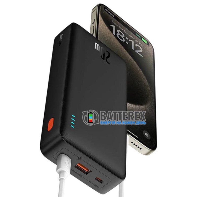 Повербанк Baseus Airpow 20000mAh 20W Black, швидкий заряд QC 3.0 и PD, наскрізний заряд для одночасної зарядки повербанка та пристроїв