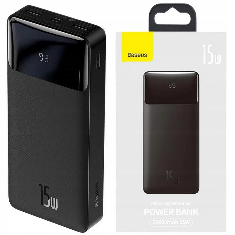 Повербанк Baseus Bipow PPBD050501 Black 20000mAh 15W на 2 порти USB и Type-C 5V 3A