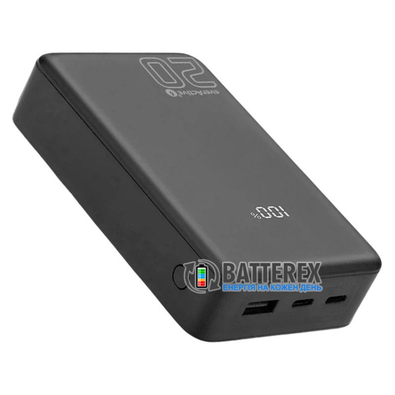 Повербанк із швидким зарядом EverActive Energy Bank EB-20QB 20000 mAh 20W QC+PD, наскрізний заряд Pass-through, дисплей