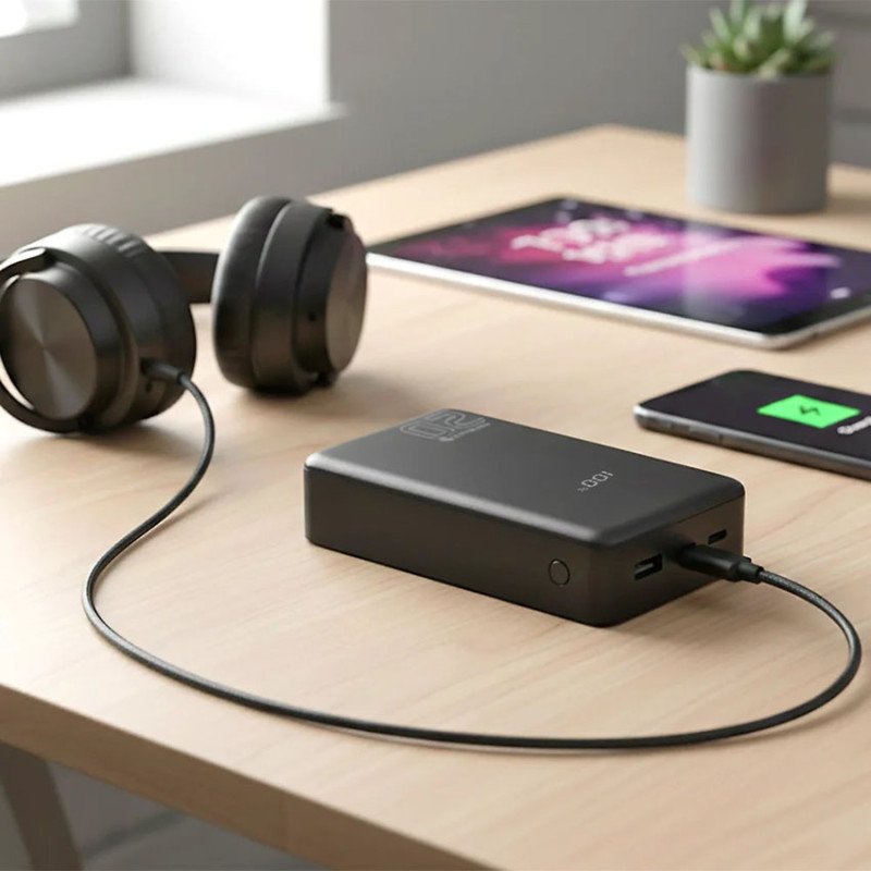 Повербанк із швидким зарядом EverActive Energy Bank EB-20QB 20000 mAh 20W QC+PD, наскрізний заряд Pass-through, дисплей
