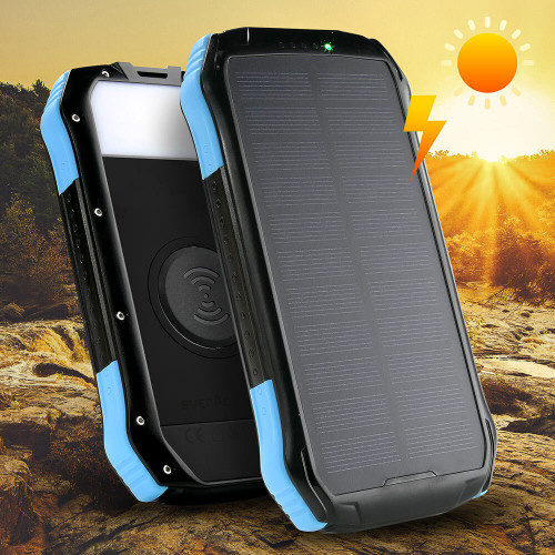 Повербанк EverActive Energy Bank EB-S12K 12000mAh - быстрый заряд QC 3.0 и PD 18W, солнечная батарея, беспроводная зарядка 10W, фонарик