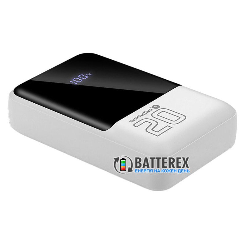 Повербанк с быстрым зарядом EverActive Energy Bank EB-20Q 20000 mAh 22.5W QC+PD, сквозной заряд Pass-through, дисплей