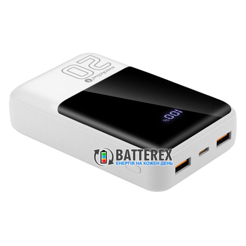Повербанк с быстрым зарядом EverActive Energy Bank EB-20Q 20000 mAh 22.5W QC+PD, сквозной заряд Pass-through, дисплей