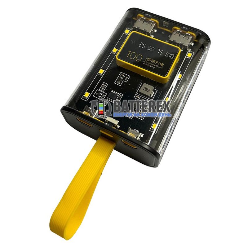 Повербанк Dahao PowerBank Case 3x18650 Transparent Yellow на 3 акумулятори 18650 із ліхтариком