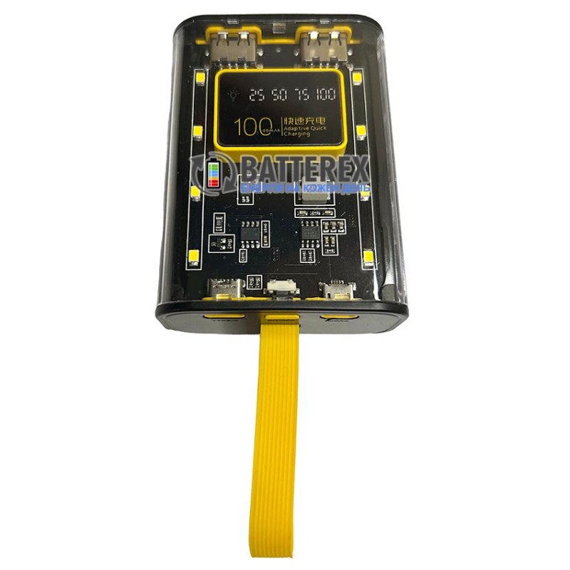Повербанк Dahao PowerBank Case 3x18650 Transparent Yellow на 3 акумулятори 18650 із ліхтариком