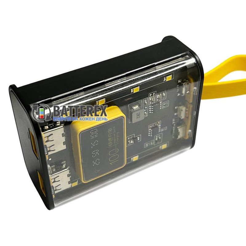 Повербанк Dahao PowerBank Case 3x18650 Transparent Yellow на 3 акумулятори 18650 із ліхтариком