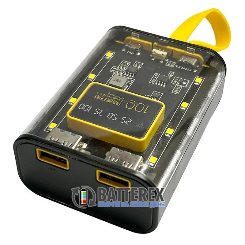 Повербанк Dahao PowerBank Case 3x18650 Transparent Yellow на 3 акумулятори 18650 із ліхтариком