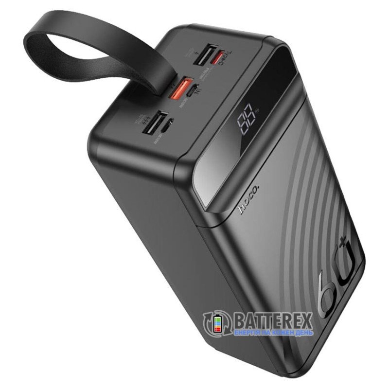 Повербанк HOCO J123C Element 60000mAh 22.5W, підтримка швидкого заряду QC3.0 та PD 20W, вбудована LED-лампа