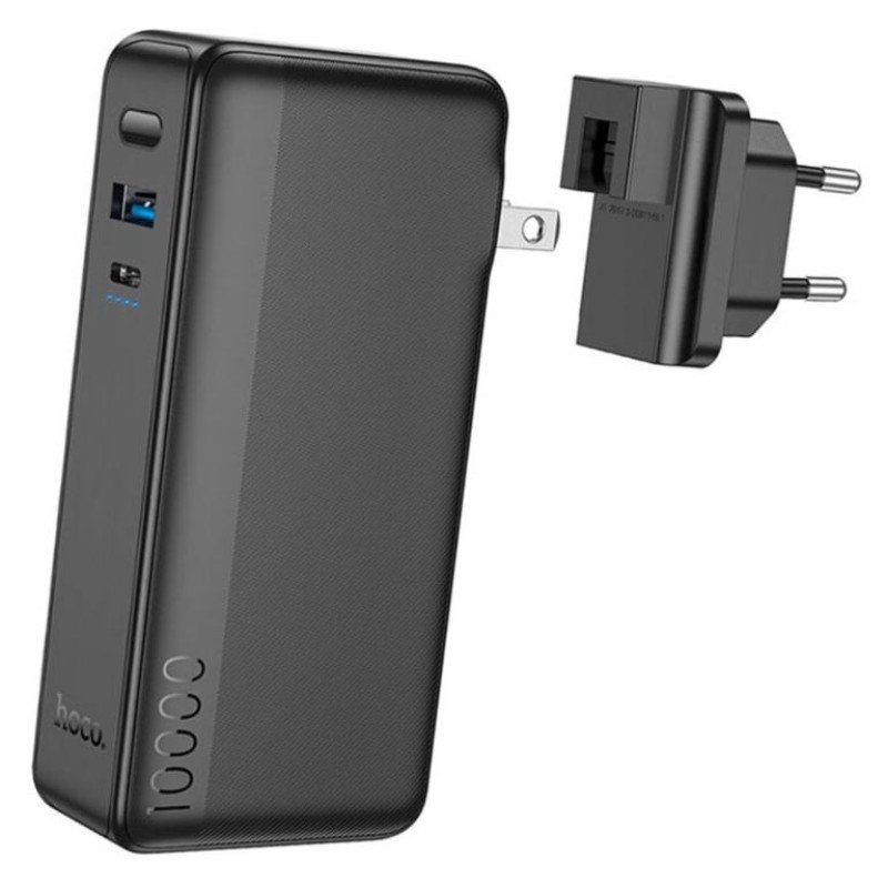 Повербанк - сетевой адаптер HOCO Q16 2-in-1 Adapter & PowerBank 10000mAh Black 22.5W, быстрый заряд QC3.0 и PD 20W