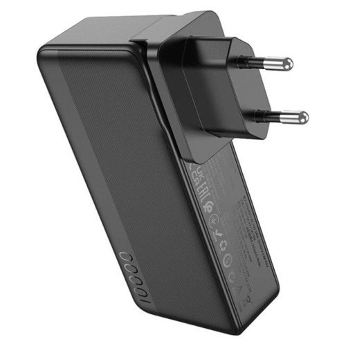 Повербанк HOCO Q16 2-in-1 Adapter & PowerBank 10000mAh Black 22.5W, быстрый заряд QC3.0 и PD, функция сетевого адаптера, складная вилка