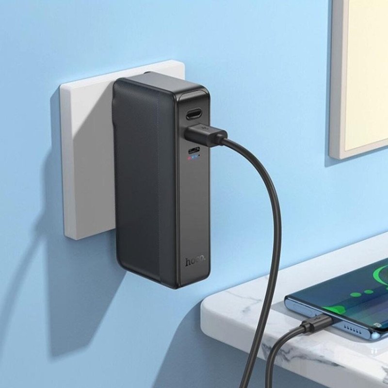 Повербанк - сетевой адаптер HOCO Q16 2-in-1 Adapter & PowerBank 10000mAh Black 22.5W, быстрый заряд QC3.0 и PD 20W