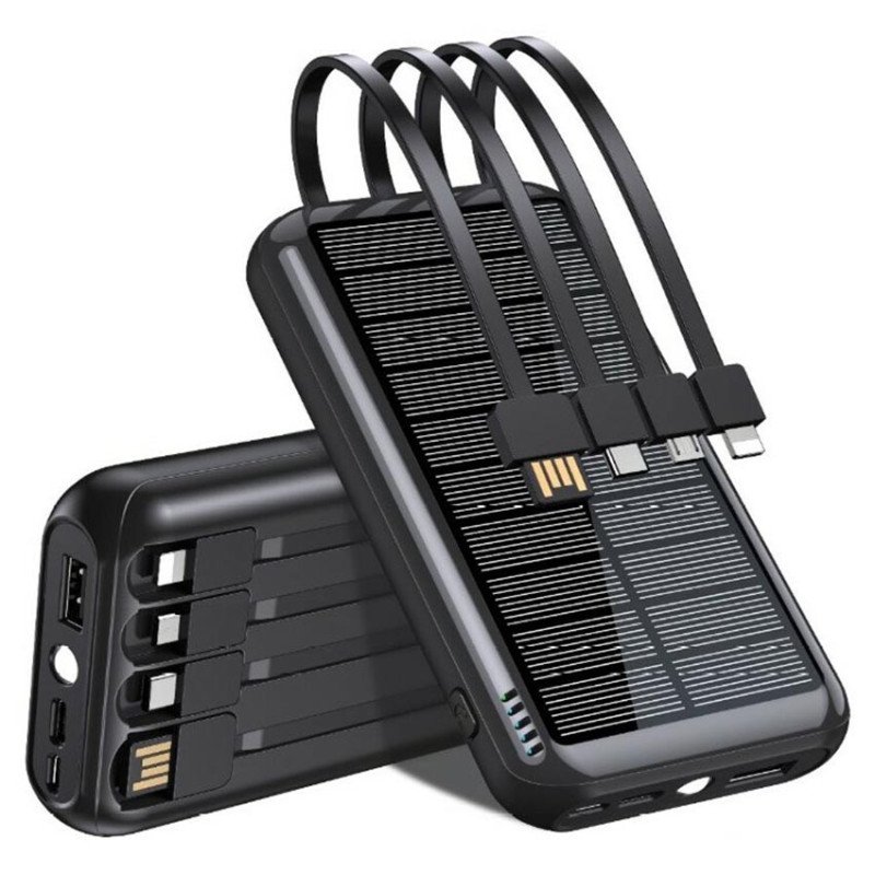 Повербанк Mibrand Extreme MI20K/S4W 20000mAh 15W Solar Charger PowerBank із сонячною панеллю, вбудованними кабелями та ліхтариком