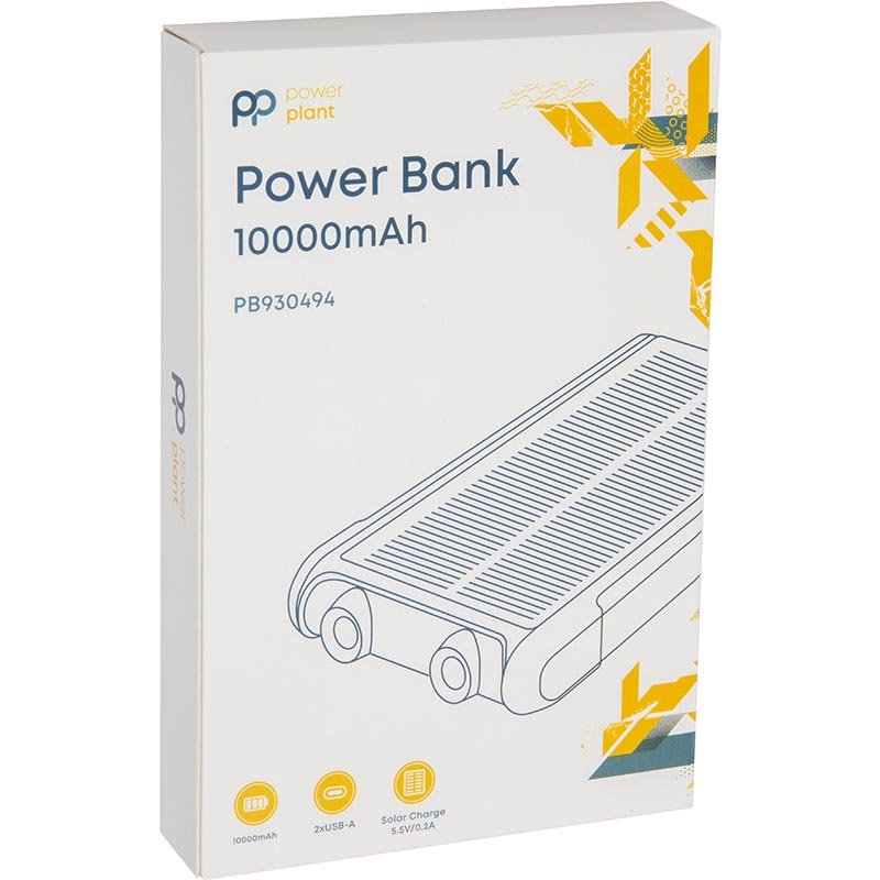 Повербанк із сонячною панеллю для підзарядки PowerPlant PB930487 10000mAh на 2 порти USB та ліхтариком