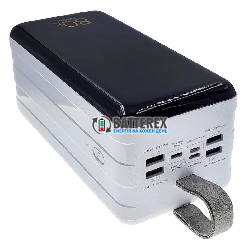 Повербанк Remax Chinen Series RPP-291 80000mAh 22.5W, поддержка быстрого заряда QC3.0 и PD 20W, встроенная LED-лампа