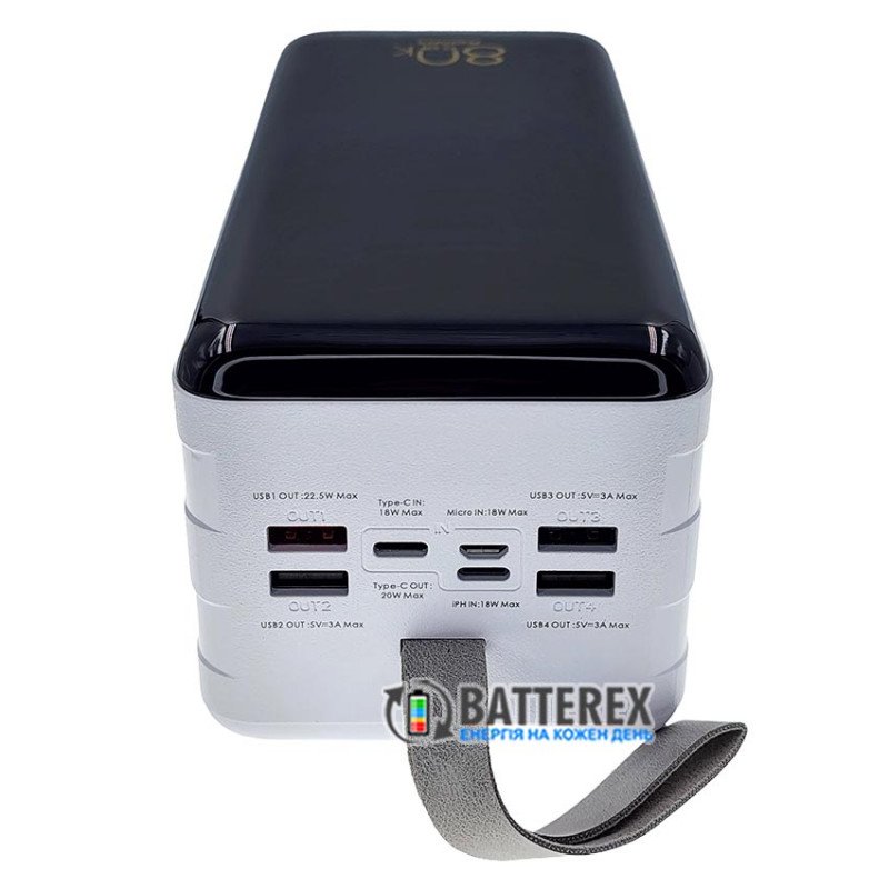 Повербанк Remax Chinen Series RPP-291 80000mAh 22.5W, поддержка быстрого заряда QC3.0 и PD 20W, встроенная LED-лампа