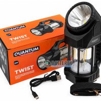 Quantum TWIST QM-FL3032 - кемпінговий пошуковий ліхтар 500lm, режим ліхтаря та світильника, червоне світло, вбудований акумулятор 4500mAh, PowerBank, заряджання від USB-C