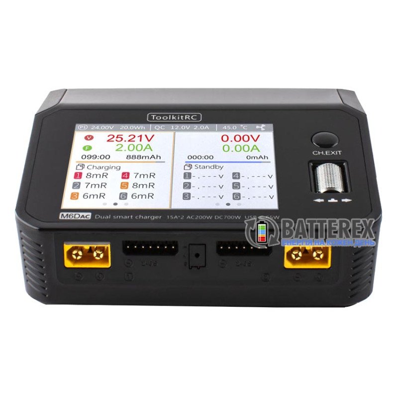 ToolkitRC M6DAC 2x350W 25A - балансувальний 2х-канальний зарядний пристрій із вбудованим блоком живлення 200W