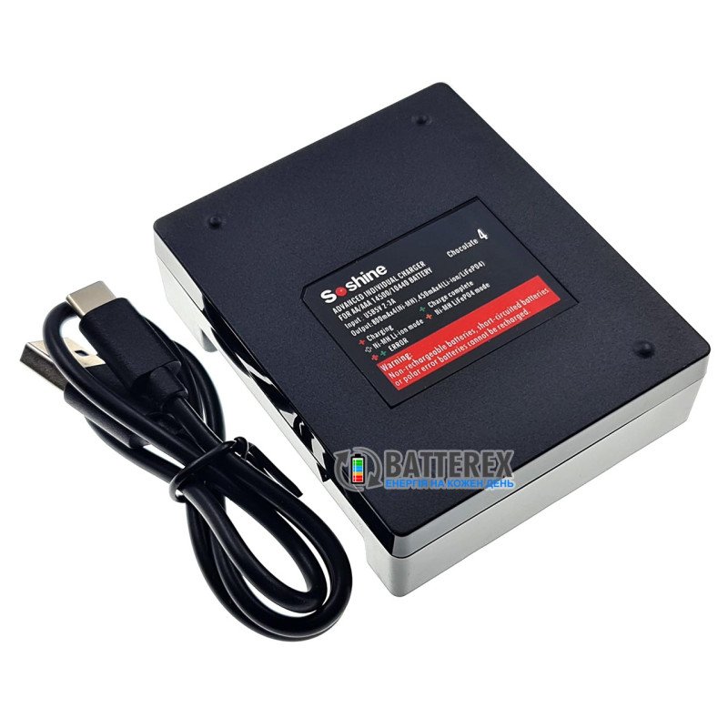 Зарядний пристрій Soshine Chocolate 4 на 4 акумулятори АА та ААА NiMH 1.2V / 10440 та 14500 Li-ion 3.7V та LiFePO4 3.2V