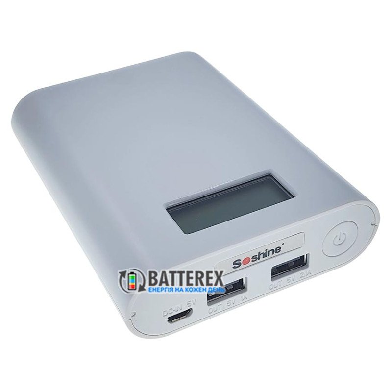Soshine E3S White - повербанк на 4 аккумулятора 18650 на 2 порта USB 5V 3.5A, белый цвет корпуса