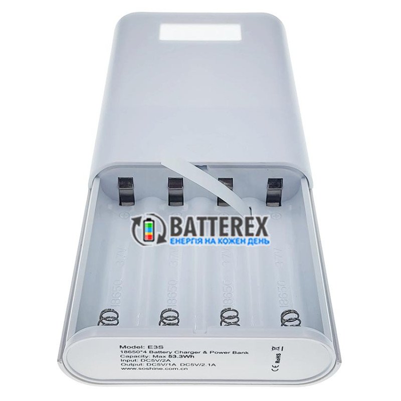 Soshine E3S White - повербанк на 4 аккумулятора 18650 на 2 порта USB 5V 3.5A, белый цвет корпуса