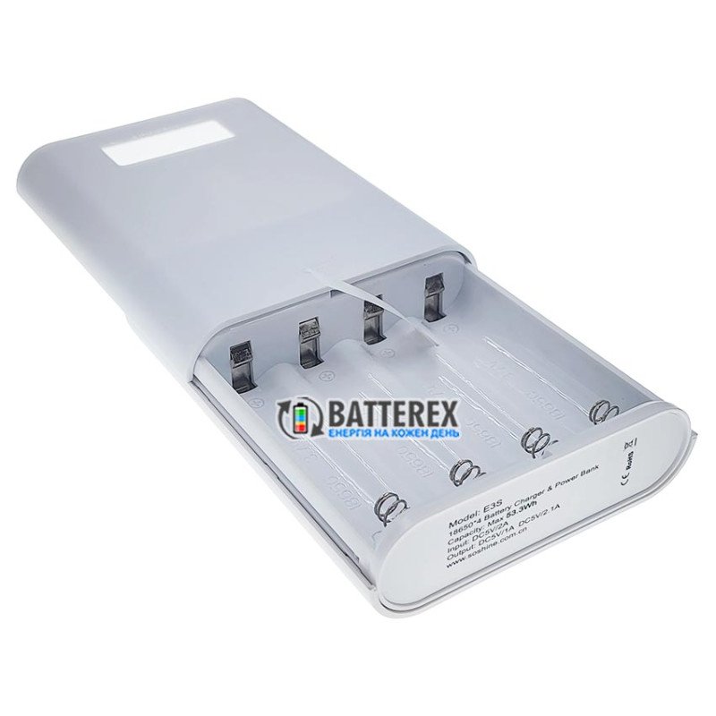Soshine E3S White - повербанк на 4 аккумулятора 18650 на 2 порта USB 5V 3.5A, белый цвет корпуса