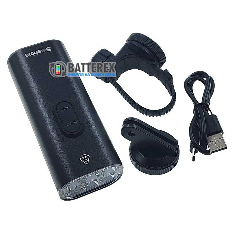 Велосипедный фонарь Soshine TB1 V2 с зарядкой от USB Type-C и Повербанком, крепление на руль в комплекте