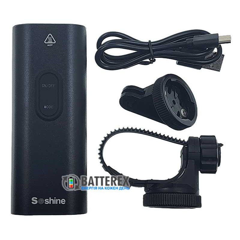 Велосипедный фонарь Soshine TB1 V2 с зарядкой от USB Type-C и Повербанком, крепление на руль в комплекте
