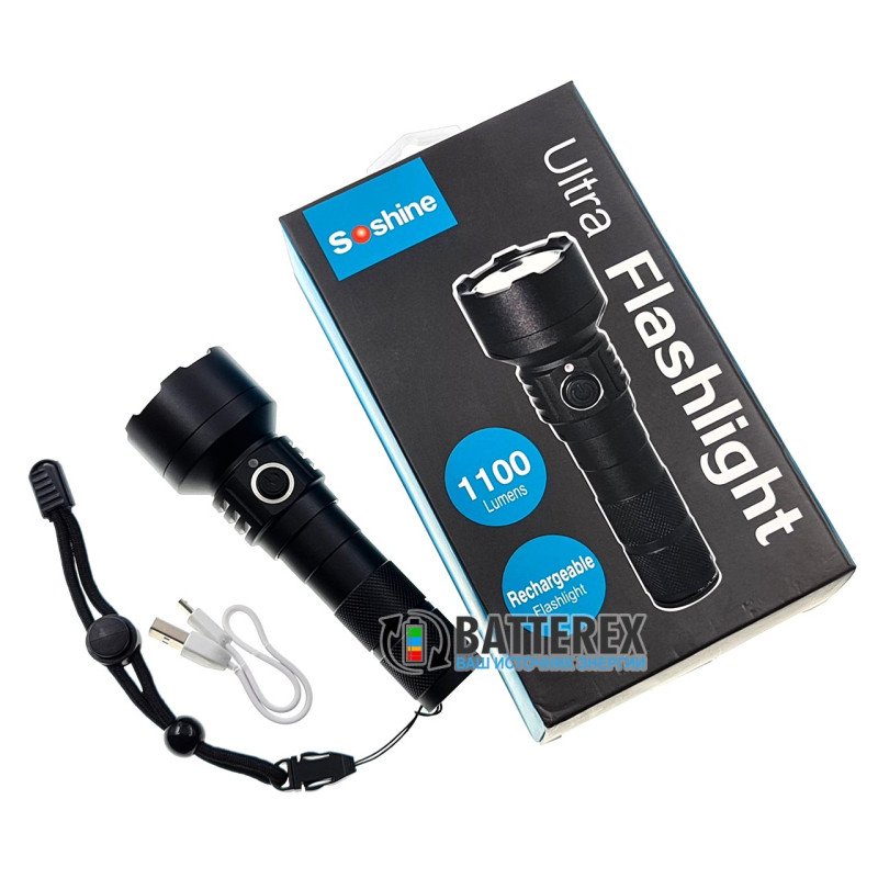 Яскравий водозахищений ліхтар Ліхтарик Soshine TC15 USB з вбудованою зарядкою від USB