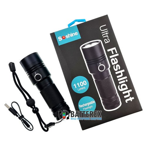 Soshine TC17 USB 1100Lm - яркий ручной фонарь с зарядкой от USB, питание 18650/26650, защита от воды