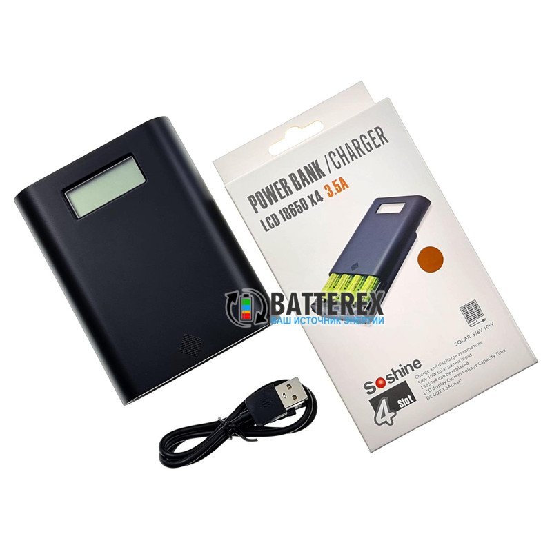 Soshine E3S Black - повербанк на 4 аккумулятора 18650 на 2 порта USB 5V 3.5A