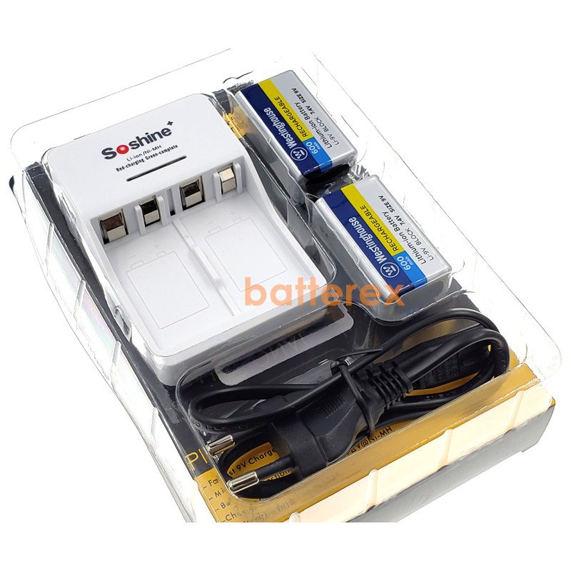 Зарядное устройство Soshine SC-V1 и 2 аккумулятора Крона Li-ion Westinghouse 9V 600 mah