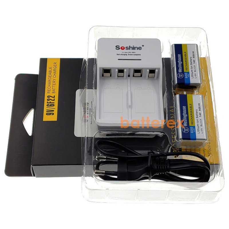 Зарядное устройство Soshine SC-V1 и 2 аккумулятора Крона Li-ion Westinghouse 9V 600 mah