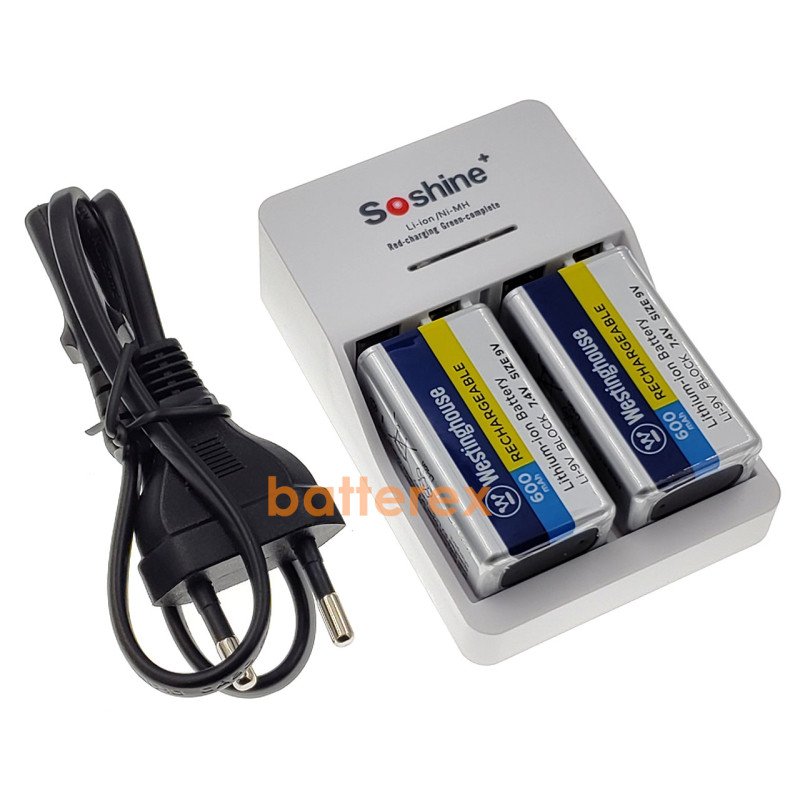 Зарядное устройство Soshine SC-V1 и 2 аккумулятора Крона Li-ion Westinghouse 9V 600 mah