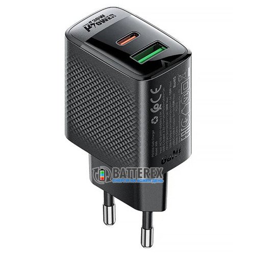 ACEFAST A98 GaN Fast Dual Port Charger C+U PD 30W Black - сетевой адаптер на 2 порта USB+Type-C c быстрой зарядкой QC3.0 и PD