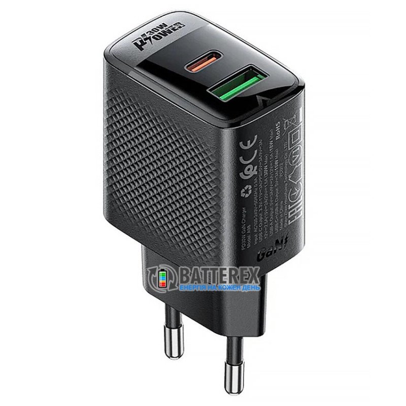 Сетевое USB зарядное устройство ACEFAST A98 GaN Fast Dual Port Charger C+U PD 30W Black на 2 порта USB+Type-C c быстрой зарядкой QC3.0 и PD