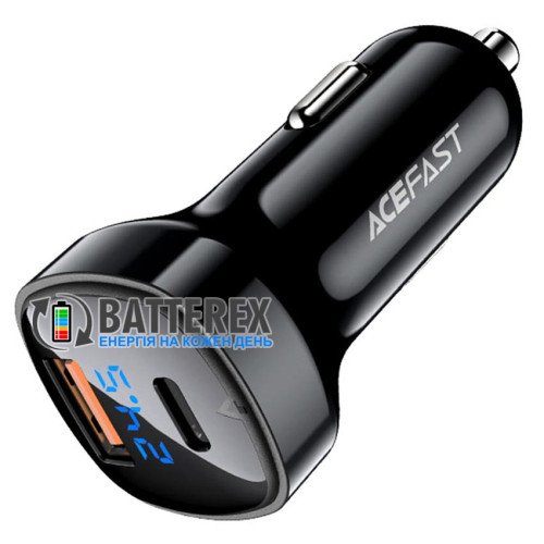 ACEFAST B4 Digital Display Dual Port Charger C+U PD 12-24V 66W Black - автомобільний адаптер із індикацією напруги акумулятора на 2 порти USB+Type-C із швидкою зарядкою QC4.0 та PD