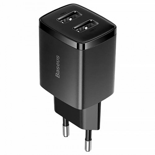 Baseus Compact Charger 2U 10.5W Black - сетевой адаптер на 2 порта USB 5V 2.1A