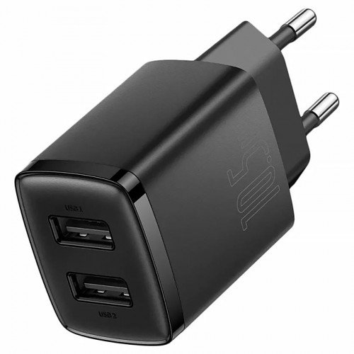 Baseus Compact Charger 2U 10.5W Black - сетевой адаптер на 2 порта USB 5V 2.1A