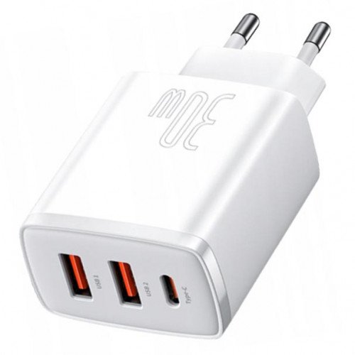 Baseus Compact Quick Charger 2U+C 30W White - мережевий адаптер на 2 порти USB та 1 порт Type-C із швидкою зарядкою QC3.0 та PD
