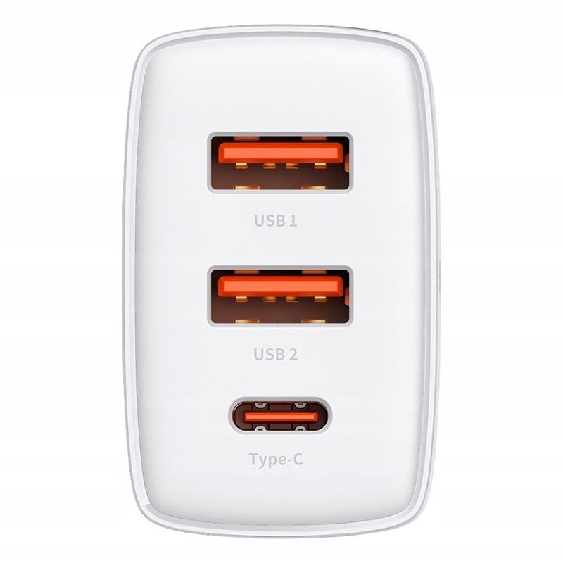 Зарядное устройство USB на 3 порта Baseus Compact Quick Charger 2U+C 30W White c быстрой зарядкой QC3.0 и PDстрой зарядкой QC3.0 и PD